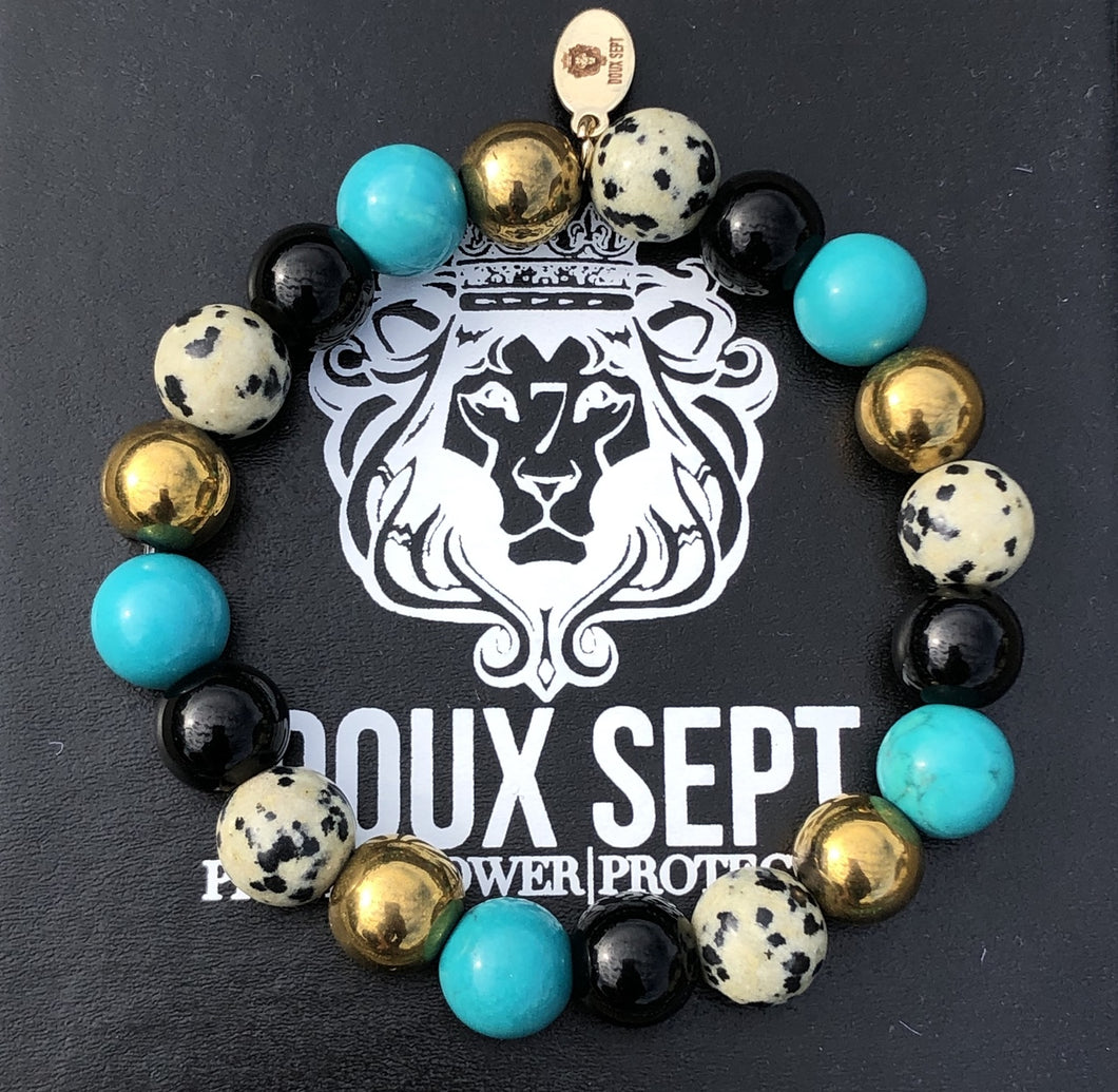 Deja Vu W/ Turquoise, Hematite, Dalmatian Jasper  & Onyx