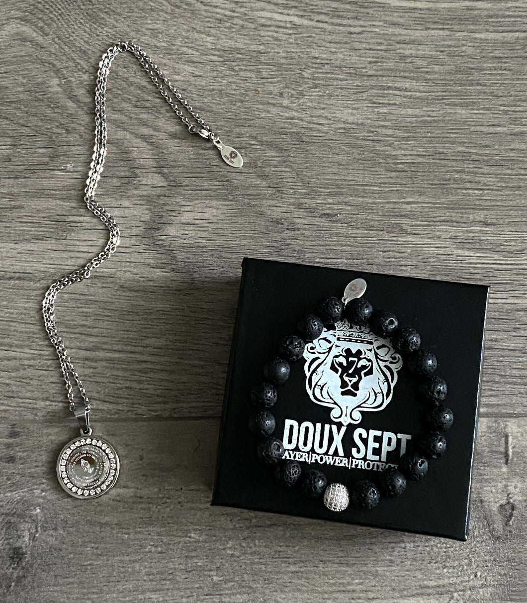 DS SS Prayer Necklace w/ Stones & Never Change Bracelet Set (Other Stone Options Available)